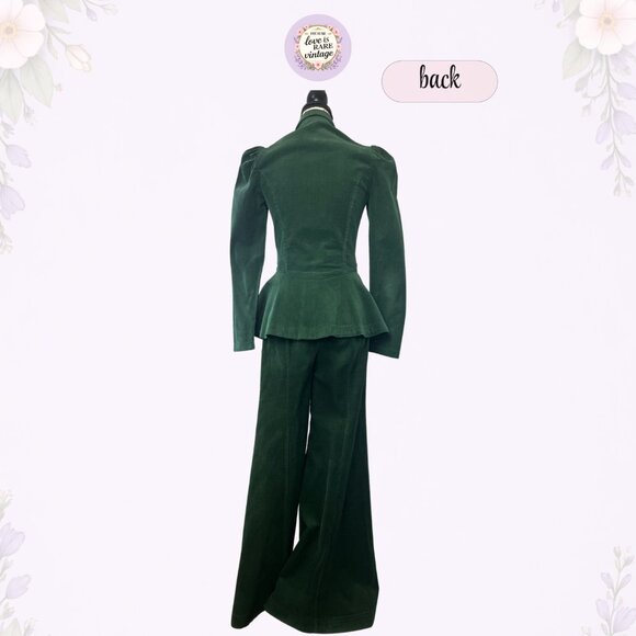 Betsey Johnson Alley Cat • 70s Corduroy Pantsuit • Jacket & Bell Bottoms • Green - Picture 5 of 13